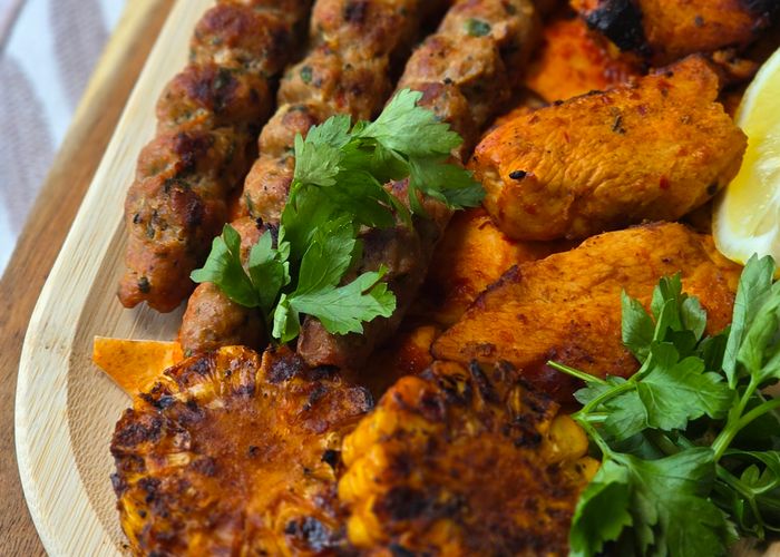 Mixed grill of seekh kebab and chicken tikka